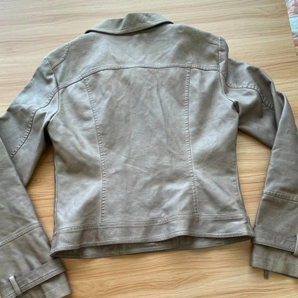 Blanc Noir Faux Leather Tan Brown Moto Jacket Asymmetric Front Zip Small - Picture 5 of 12